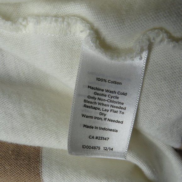 Talbots Size Small Tan/Beige Striped 3/4 Sleeve Open Front Cotton Cardigan - Picture 3 of 4